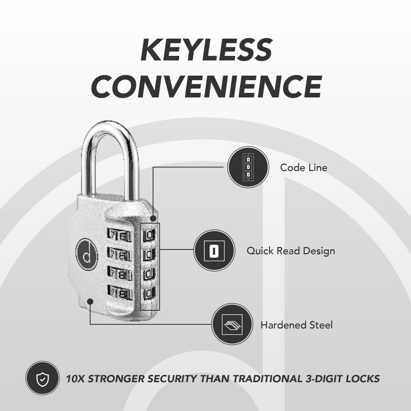 desired tools 4 Digit Combination Locks 2 Pack - Weatherproof Padlock with Code - Combination Lock for Locker, Gym, Outdoor Gate, Storage Shed, Fence Gate & Bike Lock - Keyless, Easy to Set, Reset - New Silver - Image 5